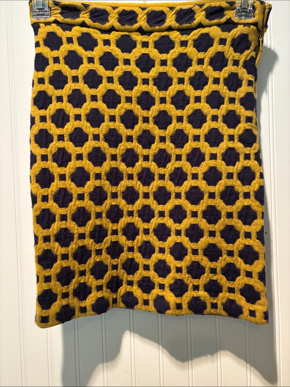 Charlie & Robin Geometric Pattern Knit Skirt in Mustard and Navy Sz 4